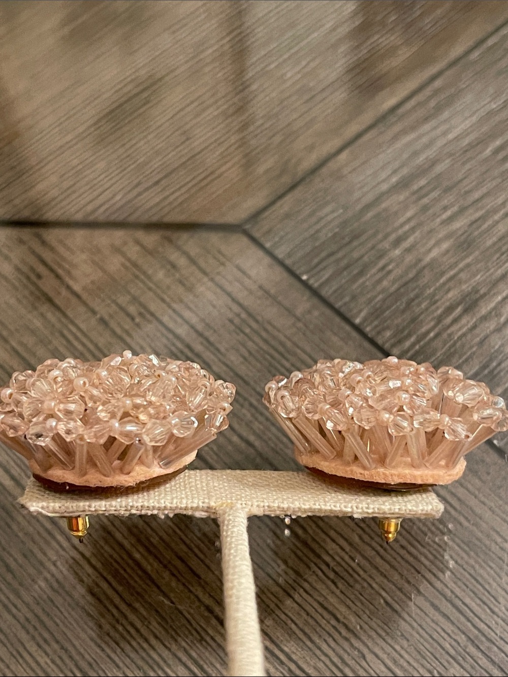 Vintage Beaded Cluster Earrings - Blush Colored Beaded Pom Pom Earrings - Picture 11 of 13